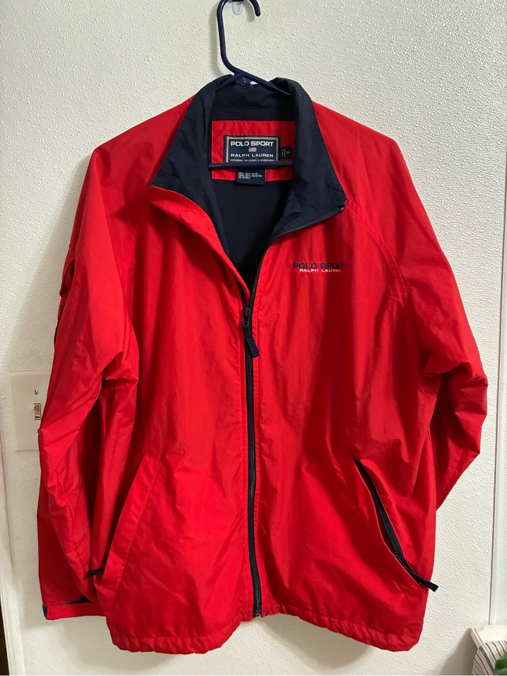 Ralph Lauren Polo Sport Red Windbreaker with Navy Trim M